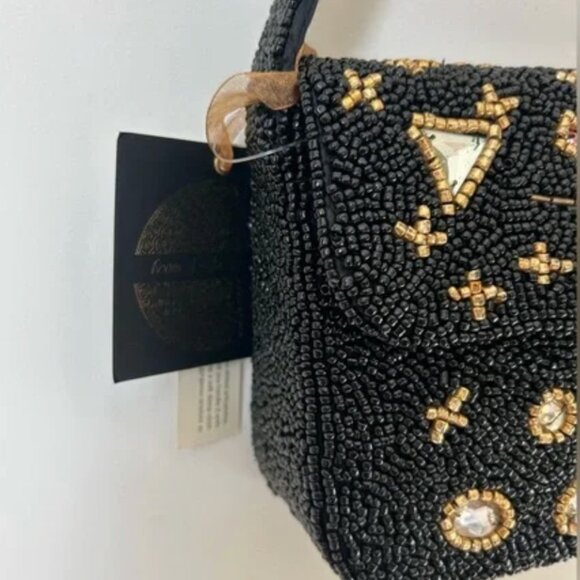 Made in India Tik Tok Viral Beaded Shoulder Bag Black Star Rhinestones Jewels - Picture 4 of 5